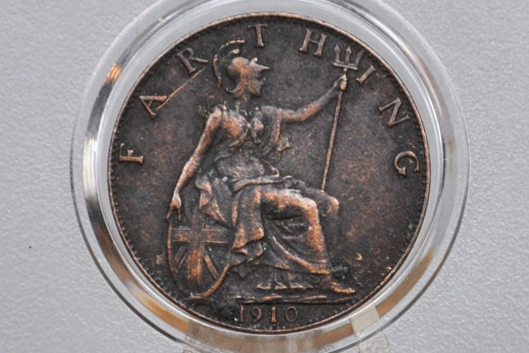 1910 Farthing Great Britain - XF+ - Great Detail - UK Farthing 1910