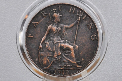 1910 Farthing Great Britain - XF+ - Great Detail - UK Farthing 1910