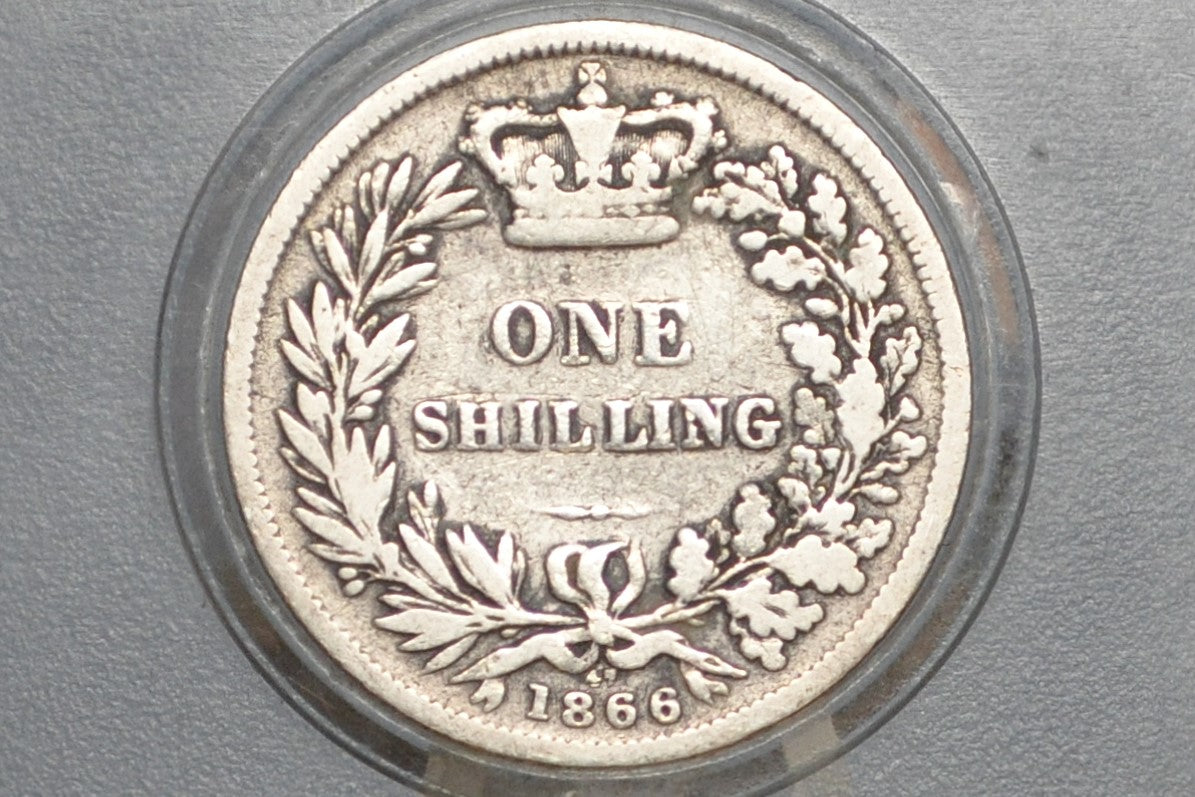 1866 Great Britain Silver 1 Shilling UK One Shilling 1866 - VG  - Queen Victoria - 1 Shilling 1866 Silver - Silver Shilling