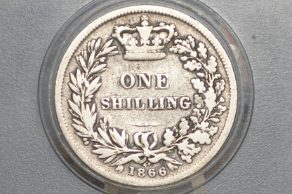1866 Great Britain Silver 1 Shilling UK One Shilling 1866 - VG  - Queen Victoria - 1 Shilling 1866 Silver - Silver Shilling