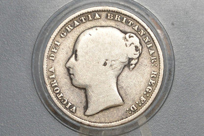 1866 Great Britain Silver 1 Shilling UK One Shilling 1866 - VG  - Queen Victoria - 1 Shilling 1866 Silver - Silver Shilling