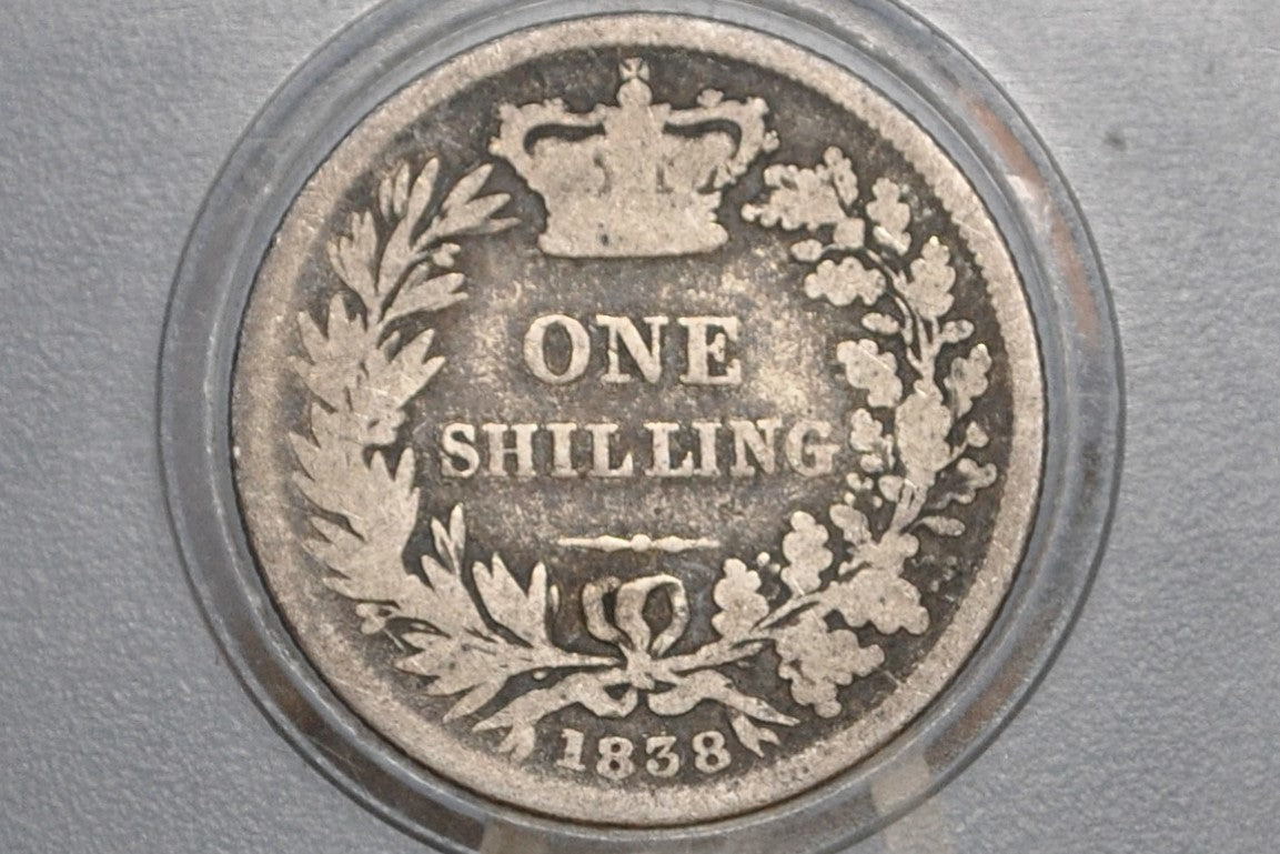1838 Great Britain Silver 1 Shilling UK One Shilling 1838 - Rarer Date! Queen Victoria - Great Details - Old Silver Shilling