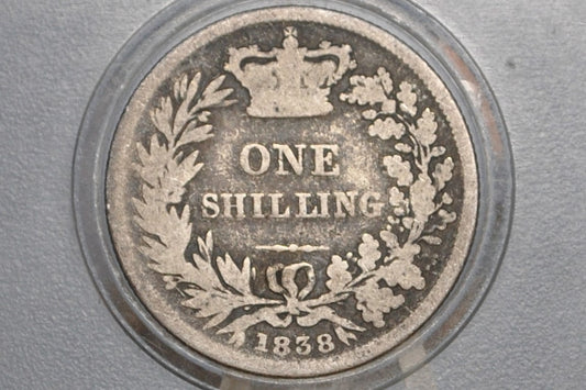 1838 Great Britain Silver 1 Shilling UK One Shilling 1838 - Rarer Date! Queen Victoria - Great Details - Old Silver Shilling
