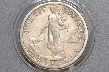 1918-S Philippines Silver 20 Centavos - Great Condition VF/XF - 1918 Silver Twenety Centavos Philippines, 90% Silver