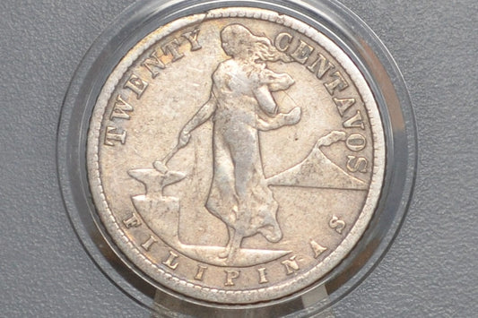 1918-S Philippines Silver 20 Centavos - Great Condition VF/XF - 1918 Silver Twenety Centavos Philippines, 90% Silver