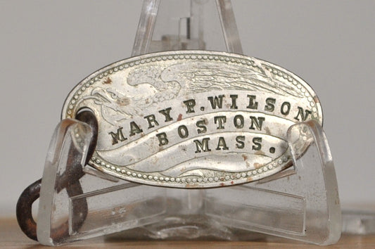 Antique Registry ID Tag of Mary P. Wilson- Vintage Return Address Tag For Mary Evans Wilson - Boston, Mass ID Keychain for Mary P. Evan Wilson