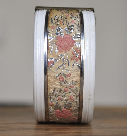 Vintage Floral Fabric Bangle Bracelet - Antique Rose/Foliage Bangle Bracelet