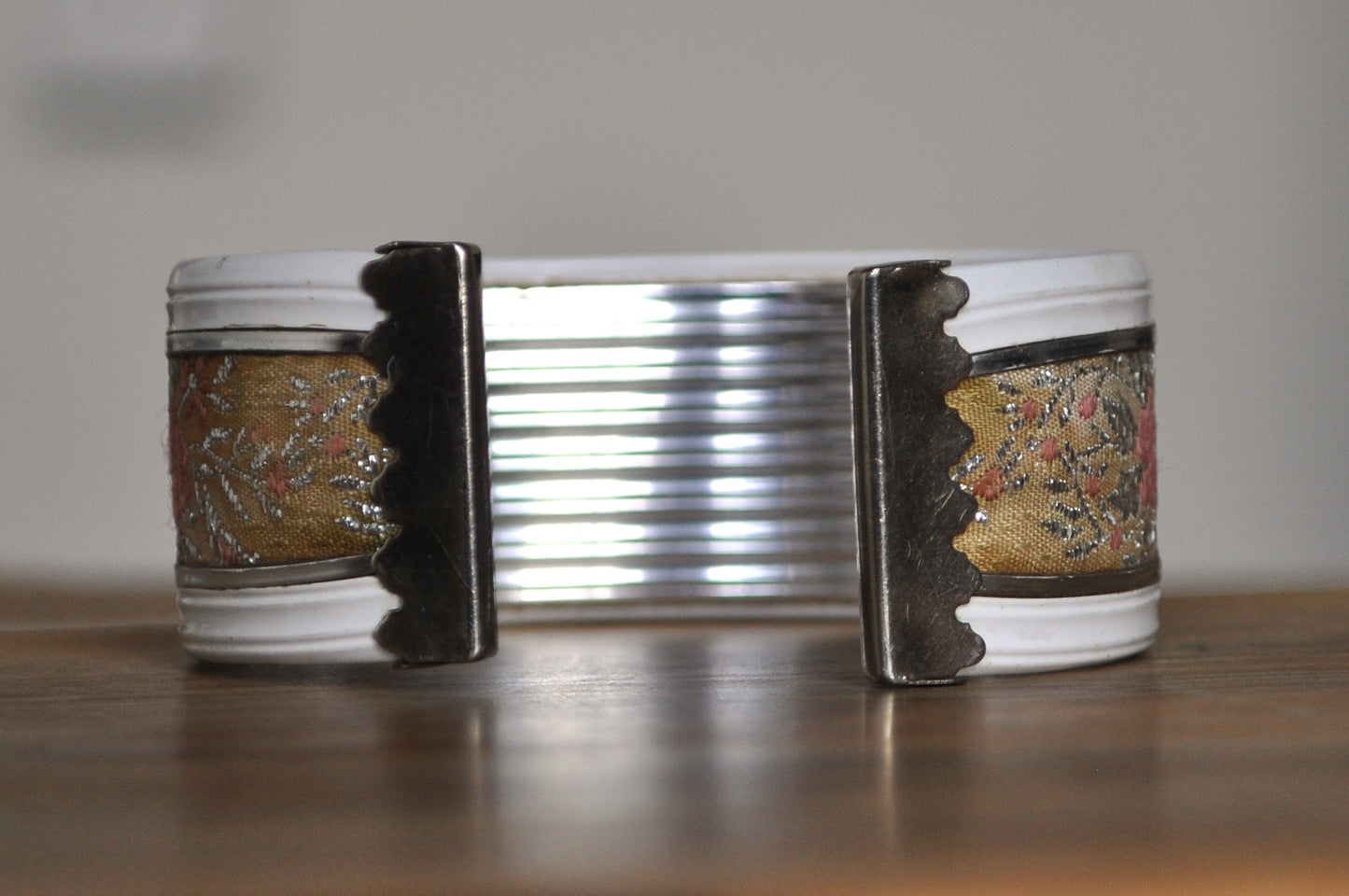 Vintage Floral Fabric Bangle Bracelet - Antique Rose/Foliage Bangle Bracelet