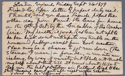 1879 Great Britian Prepaid Postcard with 1/2 Penny Rose Red Stamp - 1870 Rose Red Plate 5 Stamp - Victorian Britian London to Maine Postcard