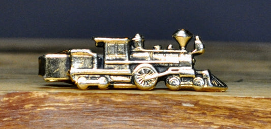 Awesome Gold Toned Steam Engine Train Locomotive Tie Clip - 1.75" Length - Vintage Southern Pacific Train Novelty Tie Clip