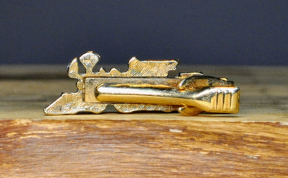 Awesome Gold Toned Steam Engine Train Locomotive Tie Clip - 1.75" Length - Vintage Southern Pacific Train Novelty Tie Clip