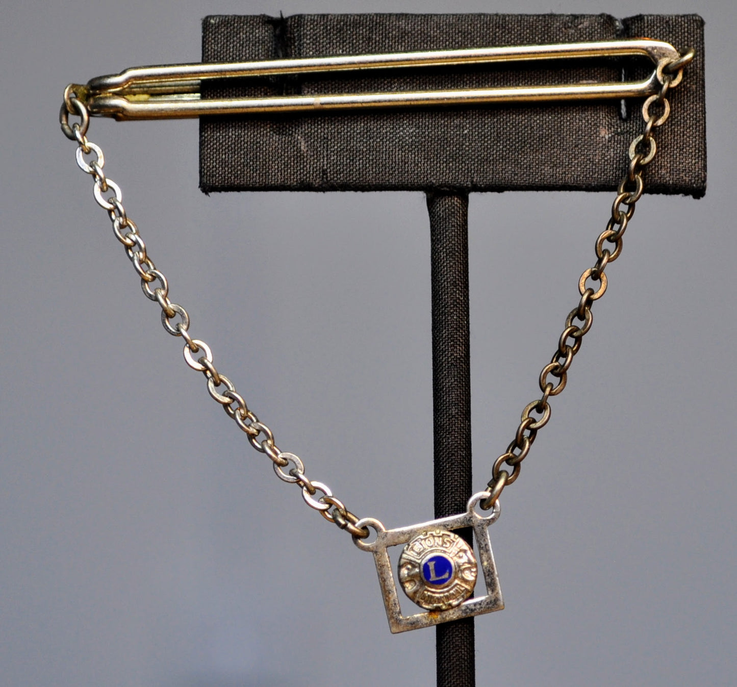 Vintage Sterling Silver Patented Lions Club Drop Chain Tie Clip - 2.25" Length - Pat. 186599 - Lions Club International 925 Tie Clip