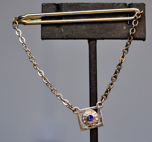 Vintage Sterling Silver Patented Lions Club Drop Chain Tie Clip - 2.25" Length - Pat. 186599 - Lions Club International 925 Tie Clip