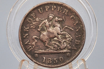 1850 Bank of Upper Canada One Penny - 1 Penny Bank Token - Great Condition - Canadian Bank Token from 1850, Awesome Design