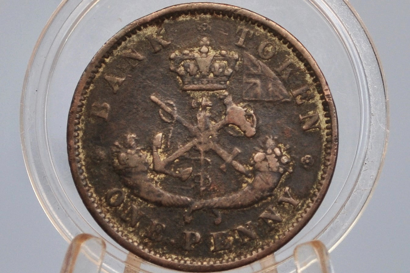 1850 Bank of Upper Canada One Penny - 1 Penny Bank Token - Great Condition - Canadian Bank Token from 1850, Awesome Design