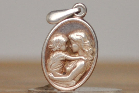 Silver Mary and Child Pendant - Stamped and Tested Sterling Silver - Christian Medal - Italian Religious Medal - OTC International