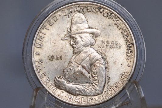 1921 Pilgrim Tercentenary Silver Commemorative Half Dollar - MS62 (Uncirculated) - Pilgrim Half Dollar Commemorative 1921, Rarer Date!