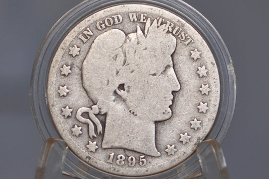 1895-S Barber Half Dollar - G (Good) Grade / Condition  - 1895S Barber Silver Half Dollar - 1895 P Half Dollar - 1895 Barber Half