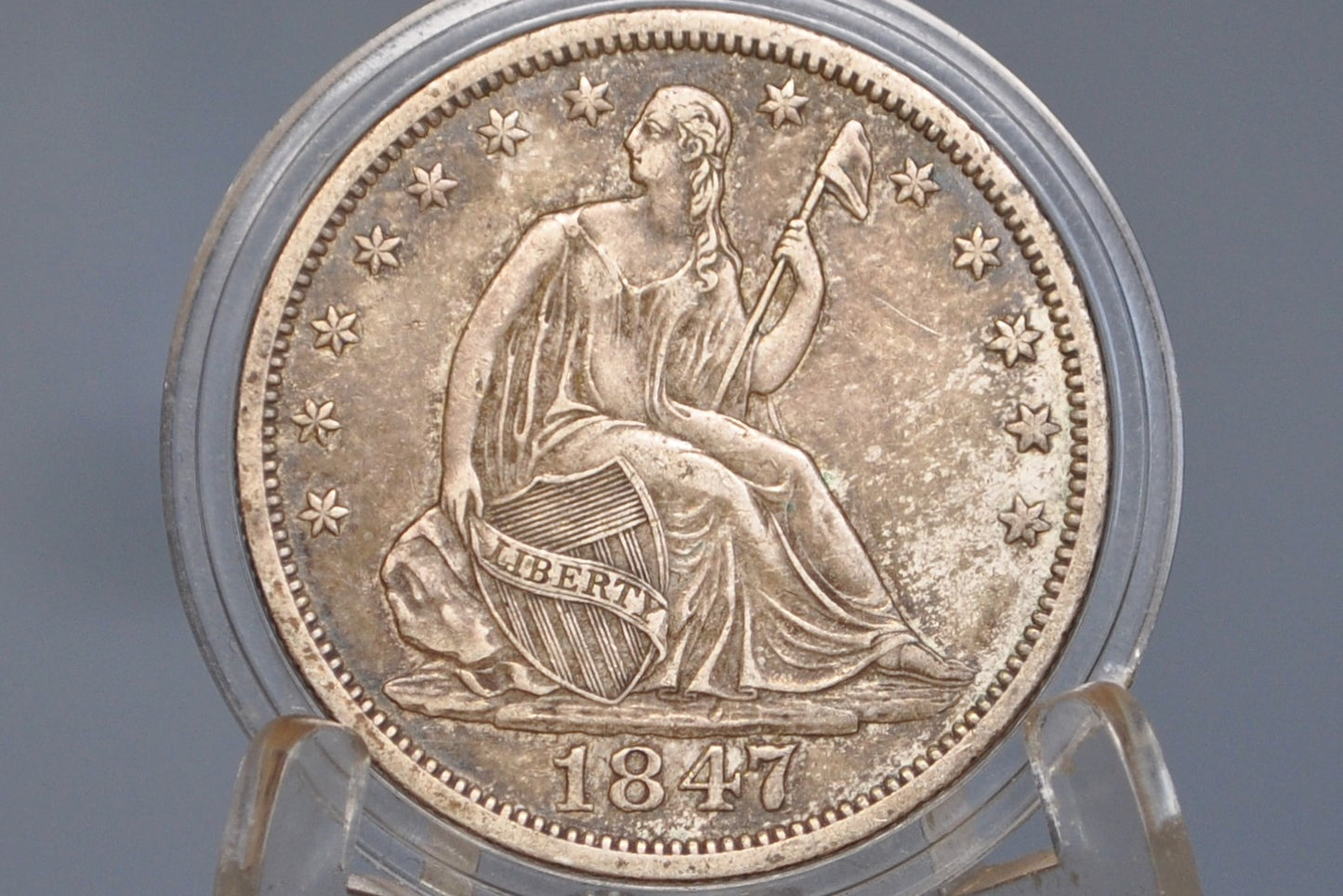 1847-O Seated Liberty Half Dollar - AU, Beautiful Coin - 1847O Liberty Seated Silver Half Dollar