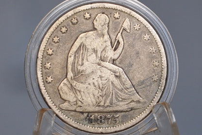 1875-CC Seated Liberty Half Dollar - VG+ Grade / Condition (Very Good Plus) - 1875 CC Liberty Seated Silver Half Dollar
