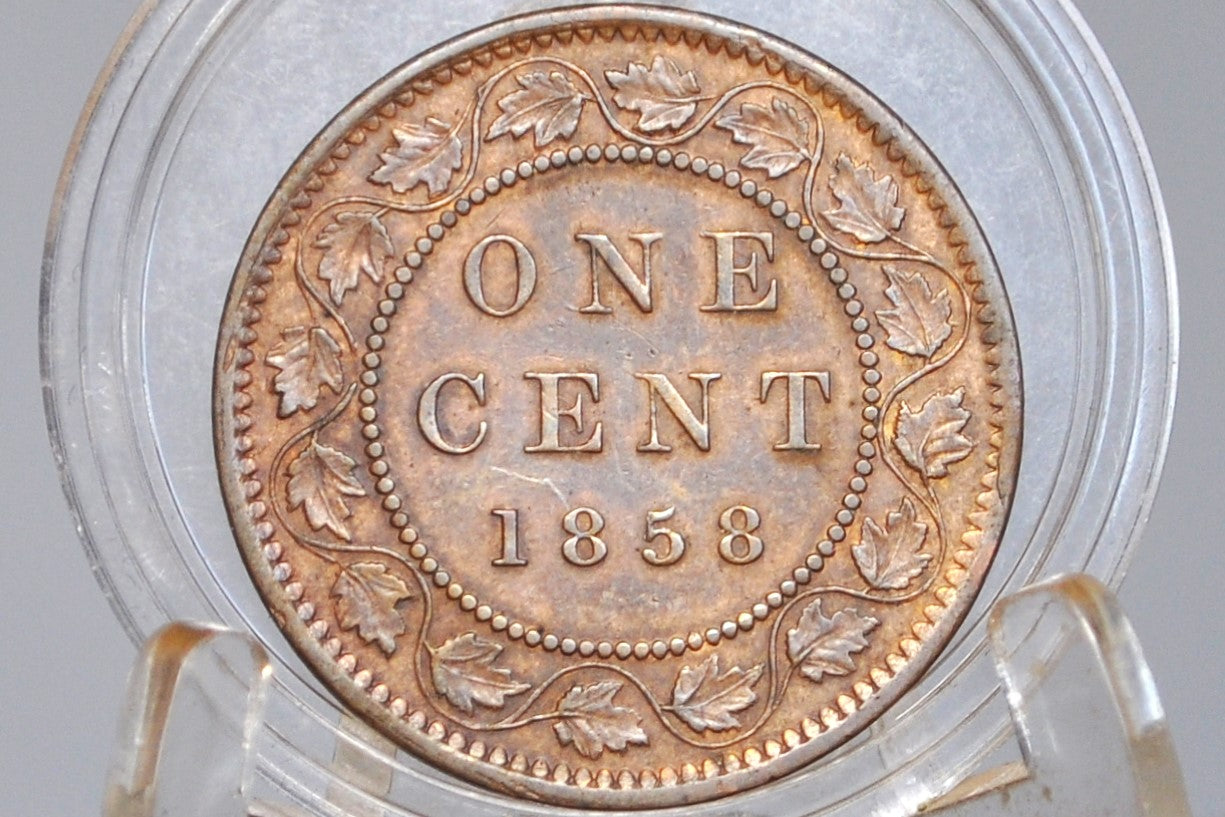 1858 Canadian Cent - AU (About Uncirculated) Grade / Condition, Brown - The Key Date - 1858 Cent Canada - Canada 1858 One Penny - Rare Date!