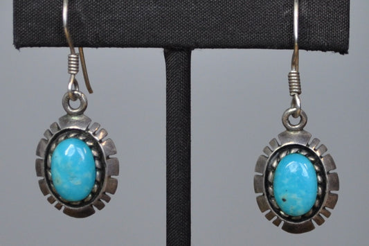 Silver Turquoise Cut Edges Earrings - Stamped and Tested Sterling Silver - Authentic Native Jewelry