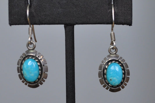 Silver Turquoise Cut Edges Earrings - Stamped and Tested Sterling Silver - Authentic Native Jewelry