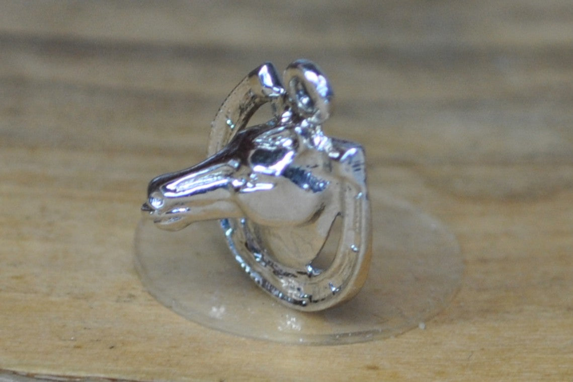 Silver Horse Head Poking Through Horseshoe Charm - Tested Sterling Silver - Good Luck Charm