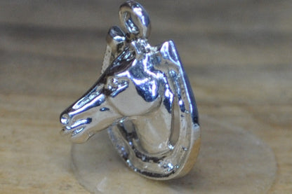 Silver Horse Head Poking Through Horseshoe Charm - Tested Sterling Silver - Good Luck Charm