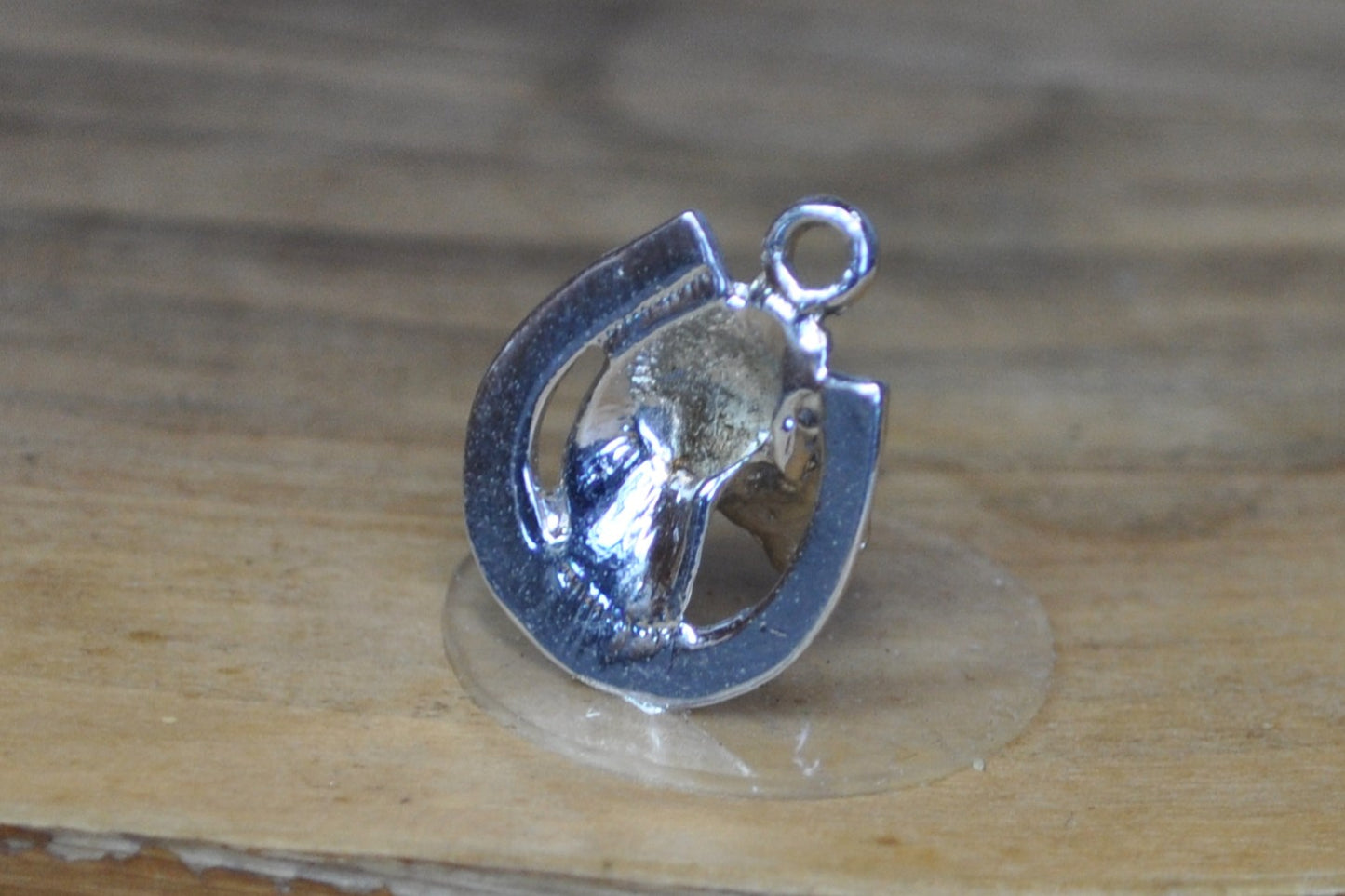 Silver Horse Head Poking Through Horseshoe Charm - Tested Sterling Silver - Good Luck Charm