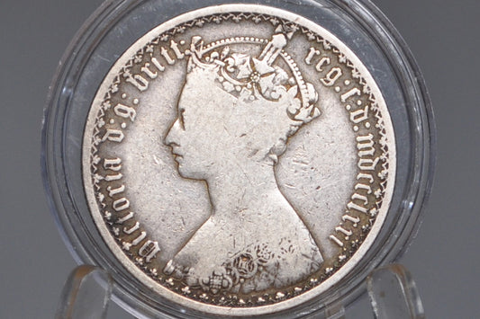 1873 Great Britain Florin - VG+ - Gothic Florin Florin 1873 United Kingdom, Rare Coin, Rare Coin Type, Latin Script, Godless Florin