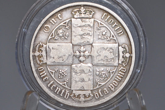 1873 Great Britain Florin - VG+ - Gothic Florin Florin 1873 United Kingdom, Rare Coin, Rare Coin Type, Latin Script, Godless Florin