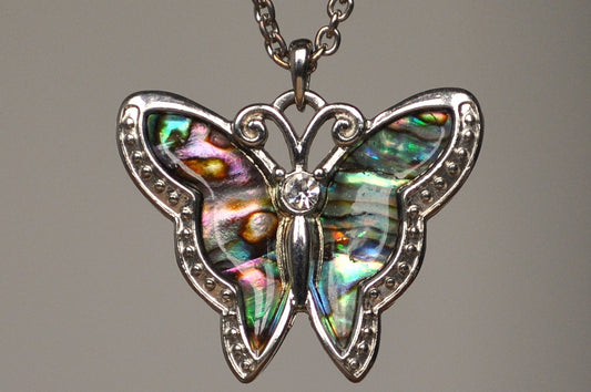 Butterfly Abalone Shell Necklace - Butterfly charm Necklace with Abalone Shell Inlay