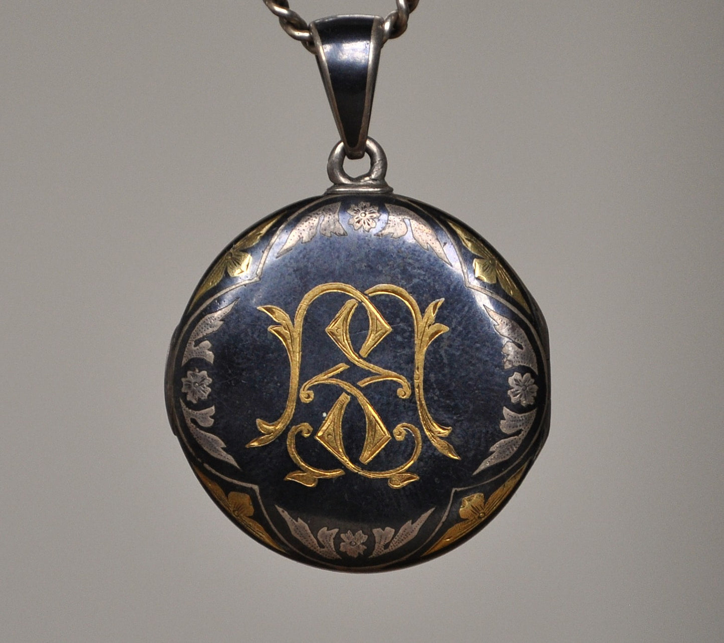 Antique Victoria Era Locket - Vintage Monogram Floral Multi-Colored Locket