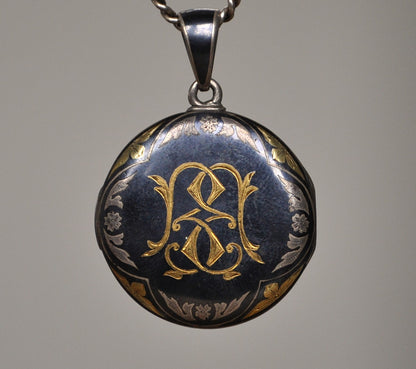 Antique Victoria Era Locket - Vintage Monogram Floral Multi-Colored Locket