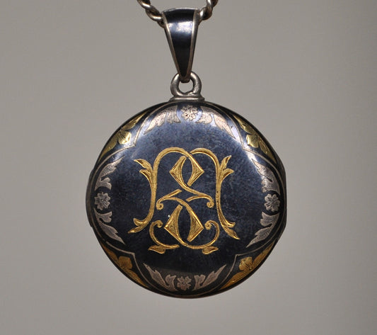 Antique Victoria Era Locket - Vintage Monogram Floral Multi-Colored Locket