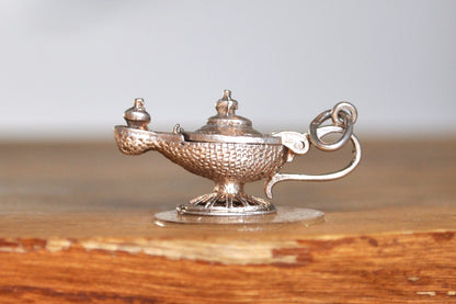 Sterling Genie Lamp Charm - 3D, Magic Lamp Genie Charm - Intricate Design, Beautiful Piece - Silver Aladdin's Lamp Pendent / Genie Bracelet Charm