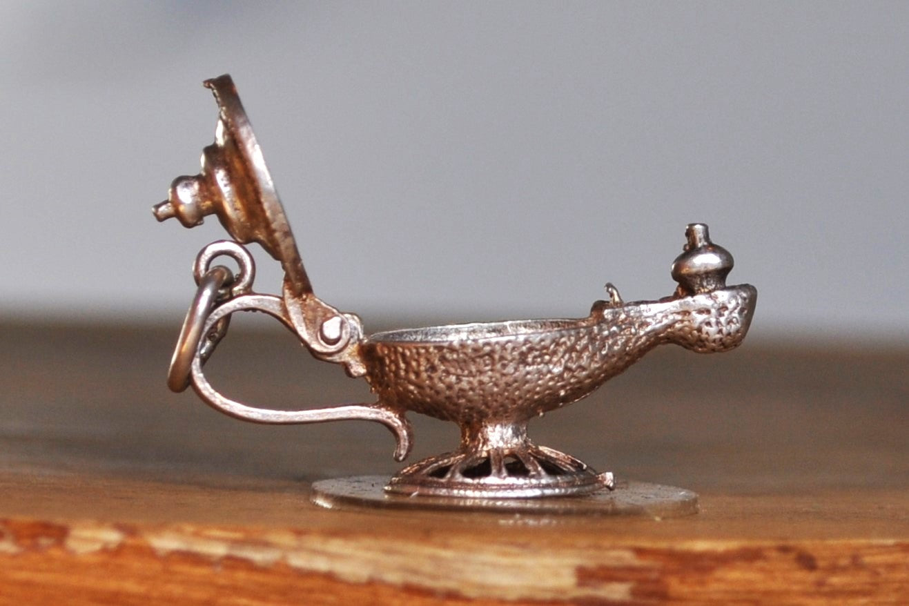 Sterling Genie Lamp Charm - 3D, Magic Lamp Genie Charm - Intricate Design, Beautiful Piece - Silver Aladdin's Lamp Pendent / Genie Bracelet Charm
