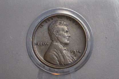 1914-D Wheat Penny - Key Date - XF Grade / Condition - 1914D Wheat Ear Cent - World War I Era Coin - 1914 D Lincoln Cent - Authentic