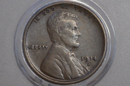 1914-D Wheat Penny - Key Date - XF Grade / Condition - 1914D Wheat Ear Cent - World War I Era Coin - 1914 D Lincoln Cent - Authentic