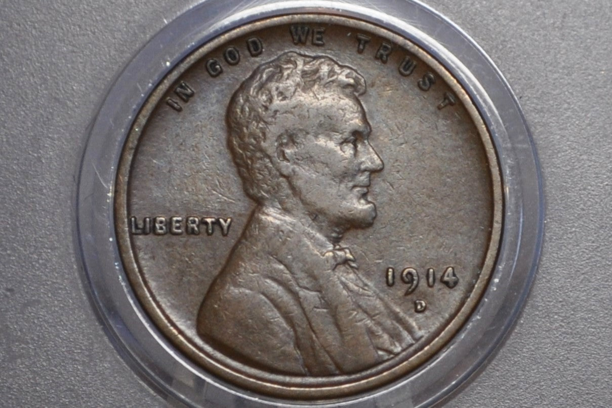 1914-D Wheat Penny - Key Date - XF Grade / Condition - 1914D Wheat Ear Cent - World War I Era Coin - 1914 D Lincoln Cent - Authentic