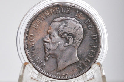1867 Italian 10 Centesimi N - Great Condition (XF) - 1867 10 Cent Coin Italy - Vittorio Emanuele II - Copper - 1867T 10 Cent