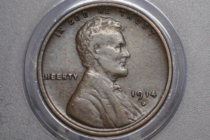 1914-D Wheat Penny - Key Date - XF Grade / Condition - 1914D Wheat Ear Cent - World War I Era Coin - 1914 D Lincoln Cent - Authentic