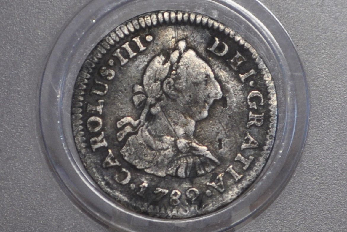 1783 Spanish Half Reale Mexico, Silver - XF - 1783 Spanish Silver Colonial Coin 1783 1/2 Reale, Pirate Coins, 1700s Shipwreck Coin