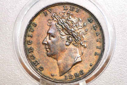 1826 UK Farthing - Uncirculated, Striking Detail, Great Color - Second Issue 1826 British Farthing Type 2 - Collection Worthy
