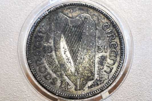 1931 Irish Shilling - Low Mintage / Rare - Irish Silver One Shilling 1931- Bull Design