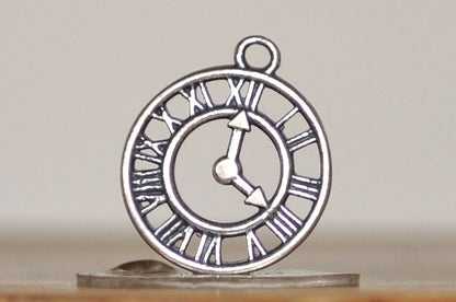 Roman Numeral Clock Sterling Charm - Sterling Silver Clock Roman Numeral Charm