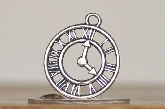 Roman Numeral Clock Sterling Charm - Sterling Silver Clock Roman Numeral Charm