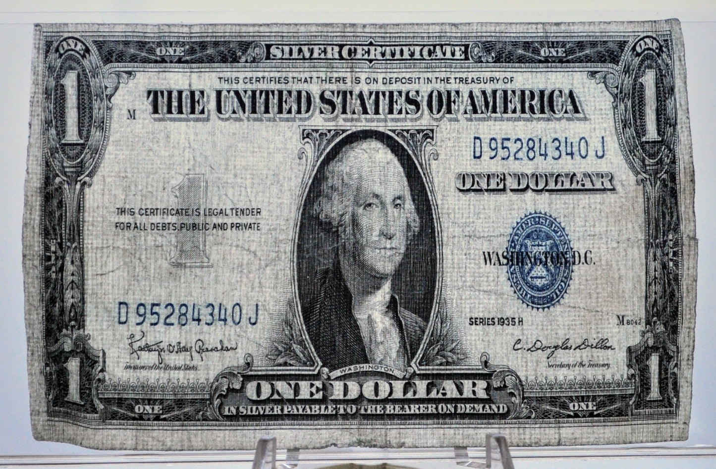 Awesome 1935H Shrunken Silver Certificate 1 Dollar Banknote - 4.5" Length - Unique 1935 Shrunken Error Silver Cert Blue Seal Note - Fr.1618