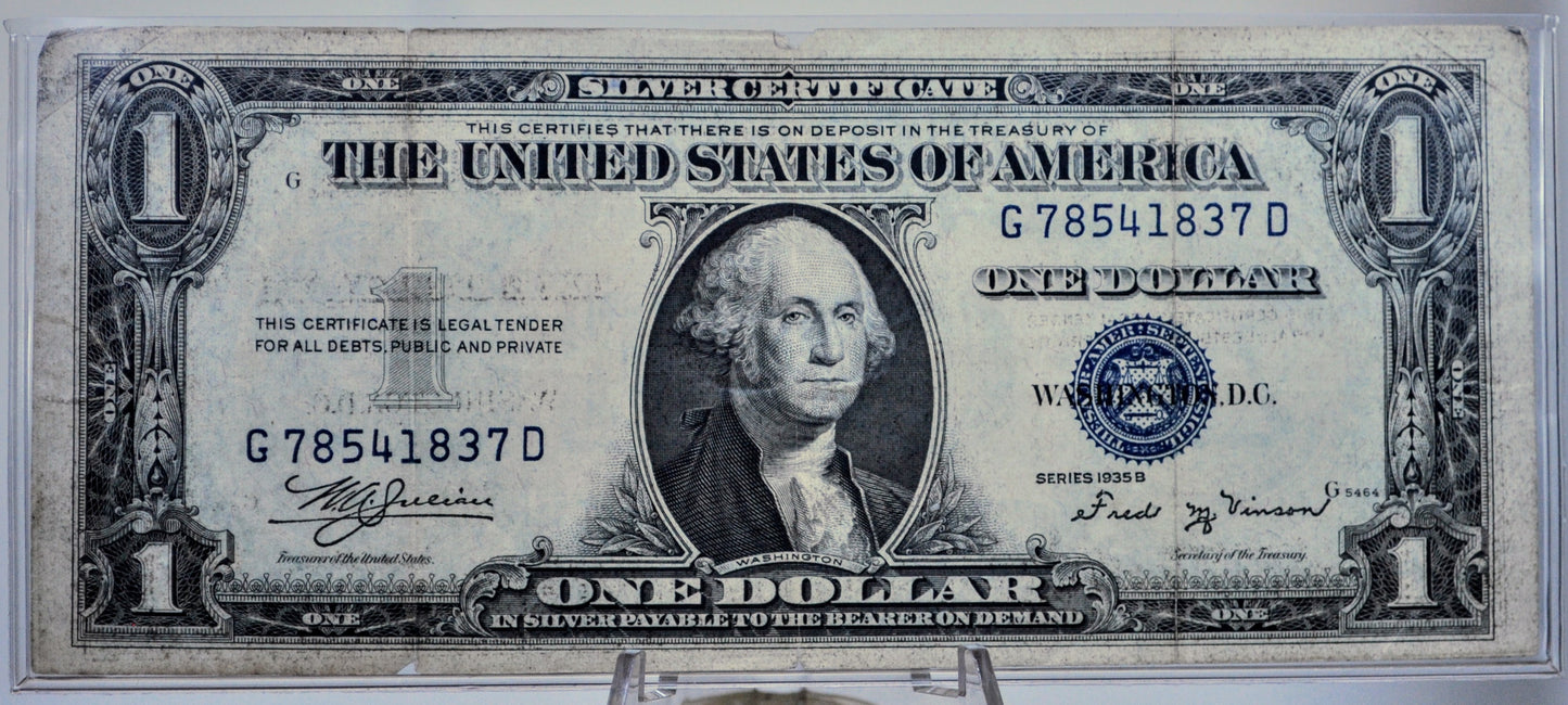 1935B Wet Ink Transfer Error Silver Certificate 1 Dollar Banknote - Cool Transfer Error - 1935 Ink Error Silver Blue Seal Note - Fr.1609